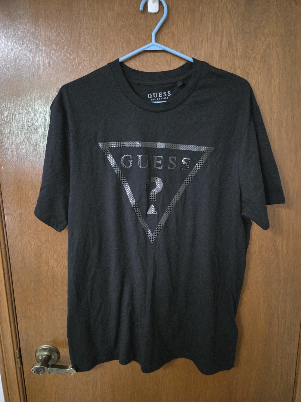 GUESS Black Short Sleeve Tee with Glossy Triangle Logo